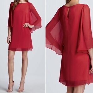 Alice + Olivia Odette Royal Red Sheer Flutter Sleeve Lined Mini Dress Size M